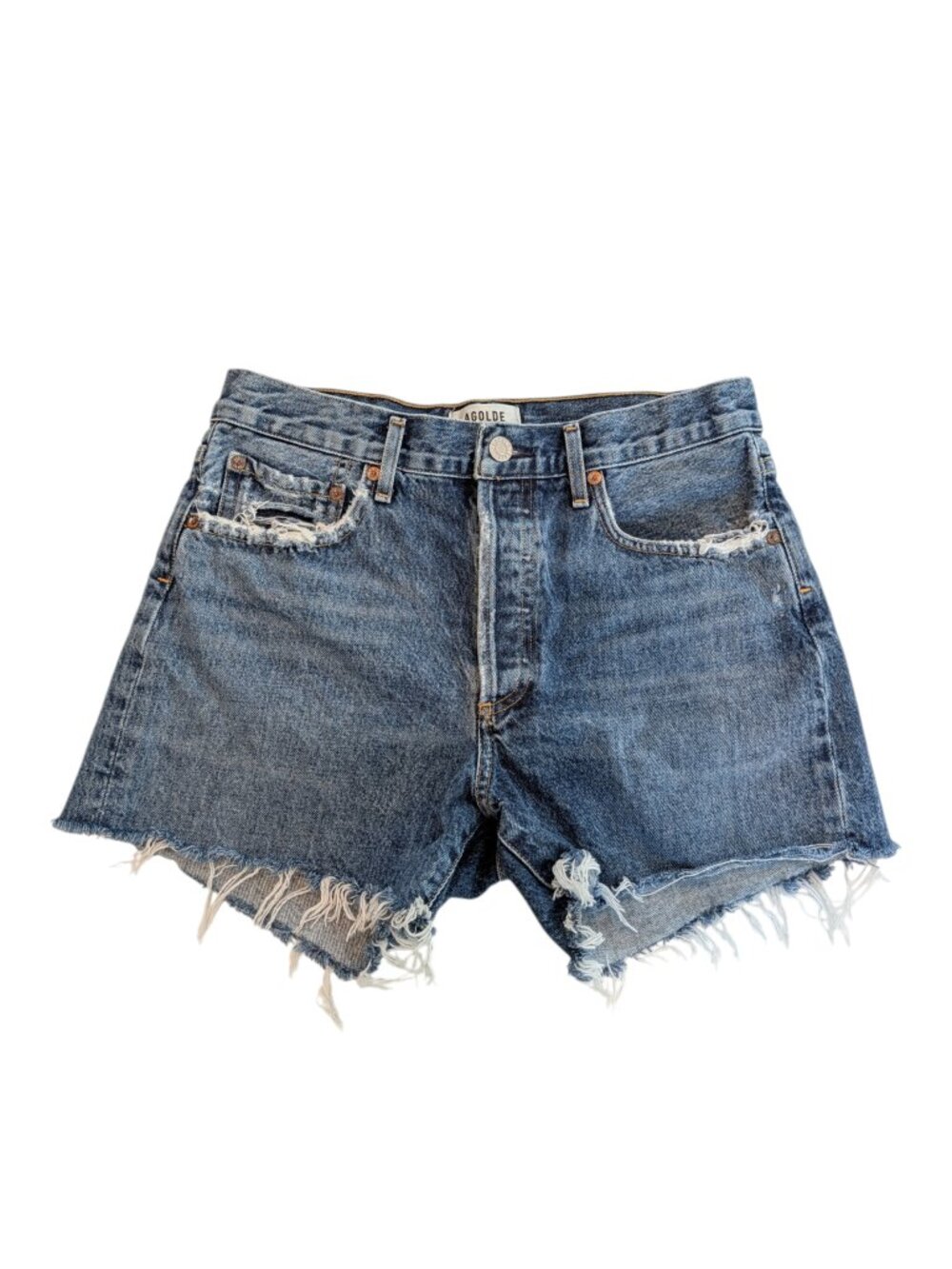 AGOLDE Reese Relaxed Cutoff Denim Shorts - Precision, Size 27